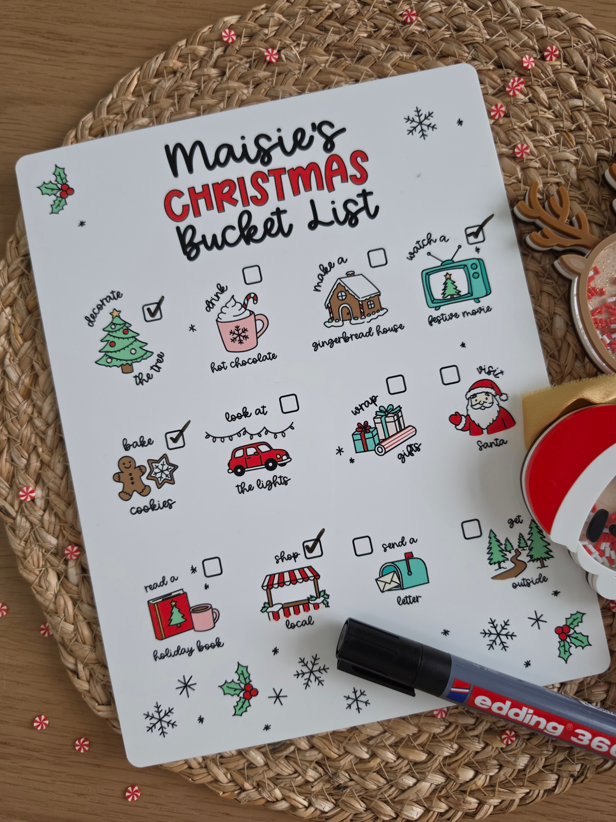 * LIMITED EDITION * Christmas Bucket List Activity Board - Personalised Acrylic Dry-wipe Sign
