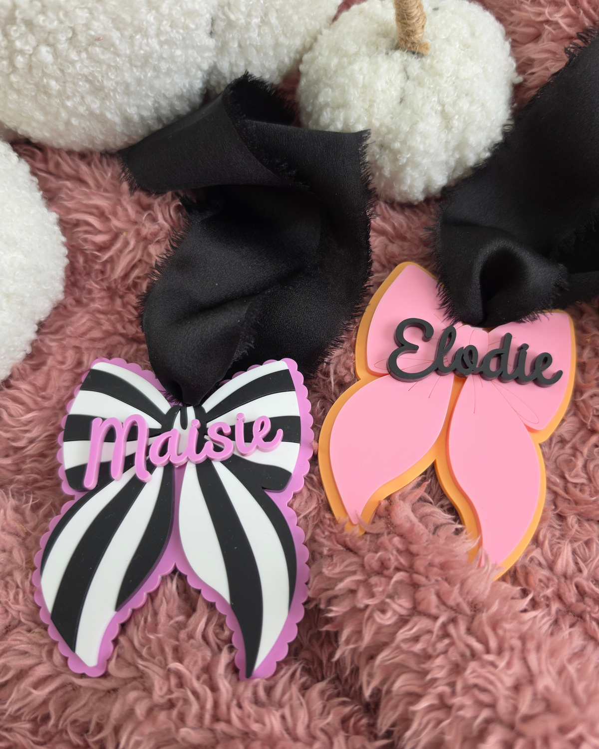 Gothic Multi Layer Bow Ornament - Wood and Acrylic Boo Basket Name Tag