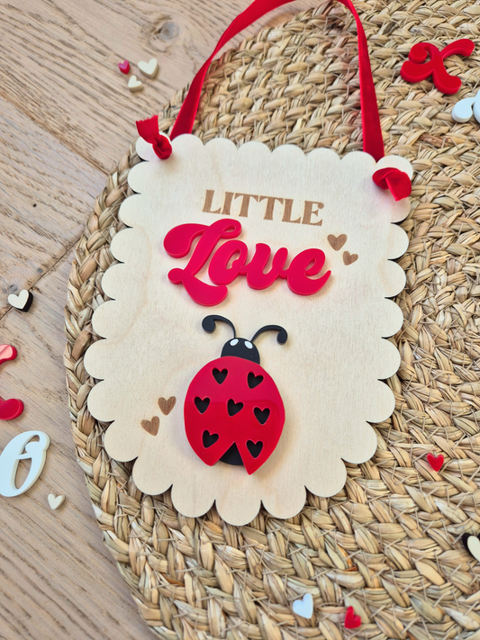 Little Lovebug Hanging Sign - Scallop Edge Wooden and Acrylic Banner
