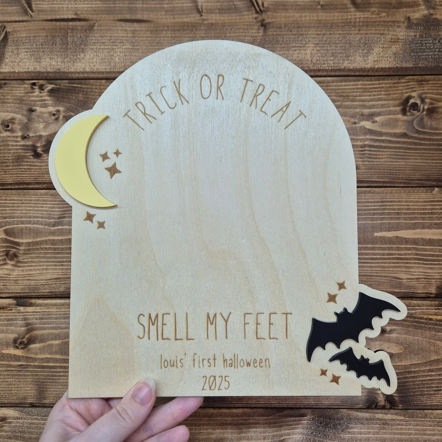 Trick or Treat, Smell my Feet Personalised Sign | Baby Halloween Memory Plaque