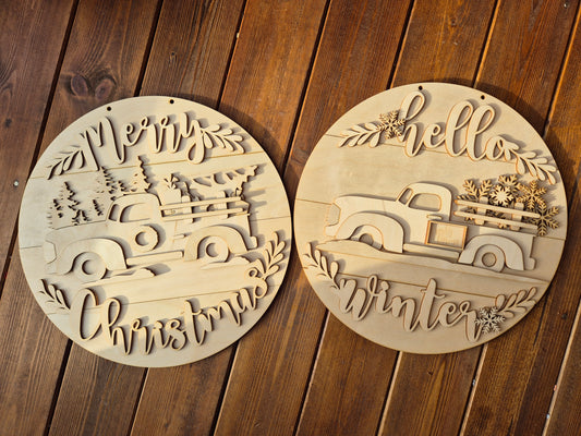 Christmas Truck Wreath (Red or Blue) Blanks Kit