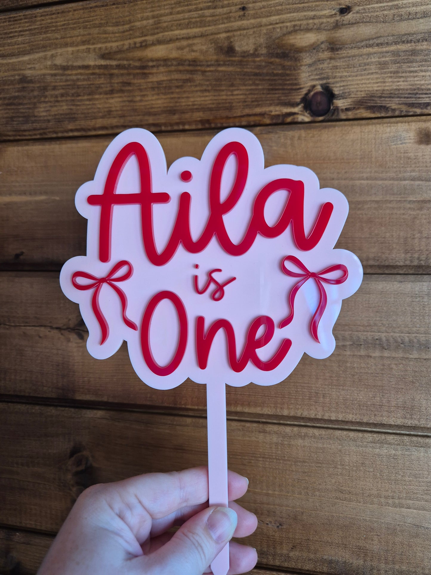 Red and Pink Coquette Birthday Cake Topper with Bows
