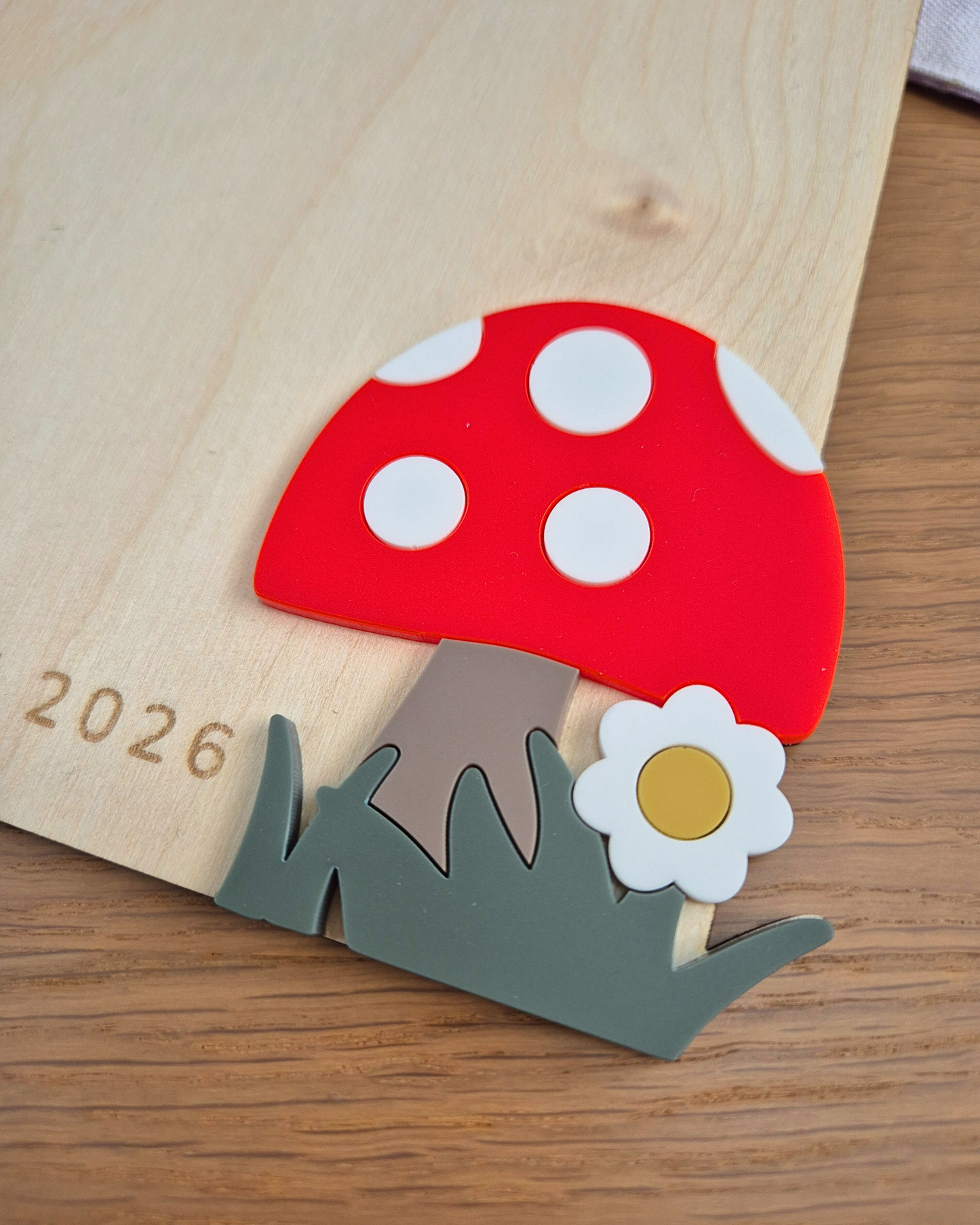 First Mother's Day Mushroom Baby Footprint Keepsake - Personalised Wooden and Acrylic Plaque