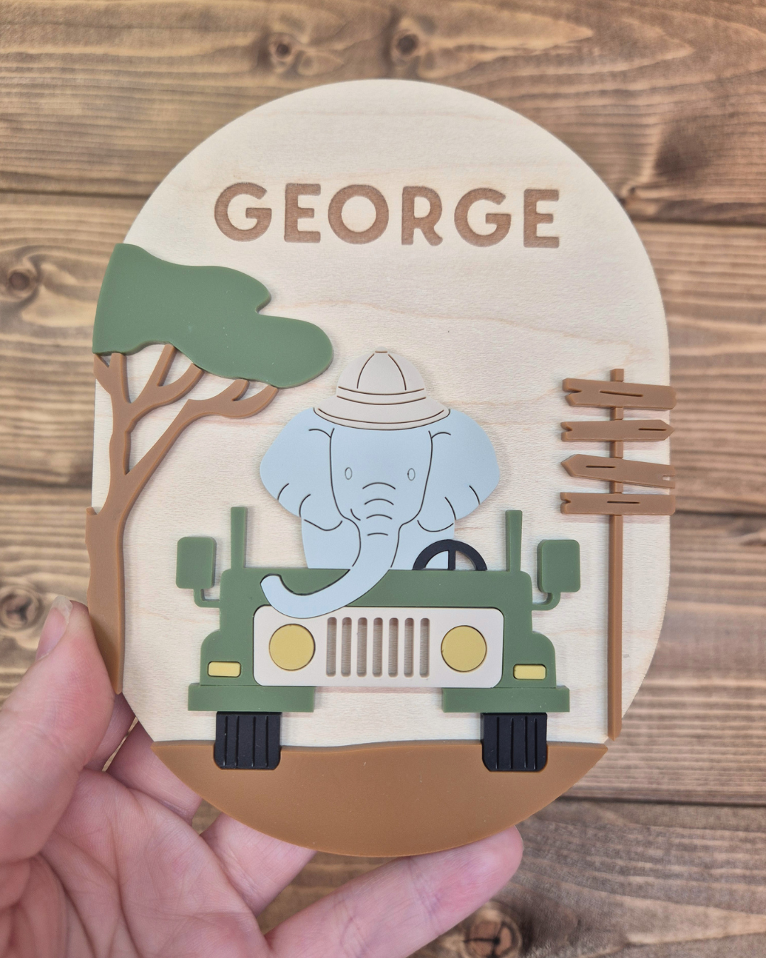 Safari Animal Birth Announcement - Wooden and Acrylic Personalised Name Sign