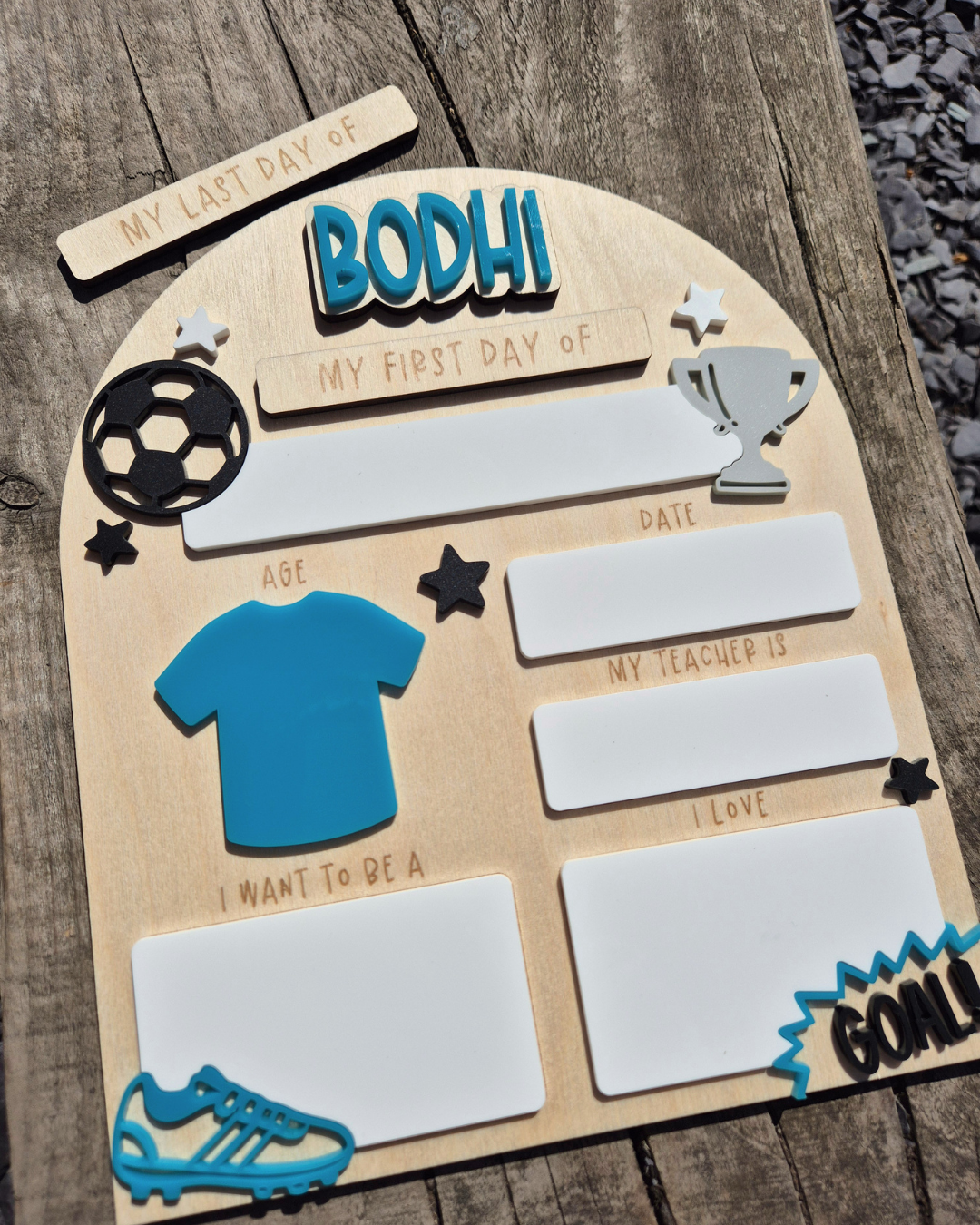 Personalised Football Team Back to School Board - Reusable Wooden and Acrylic Sign