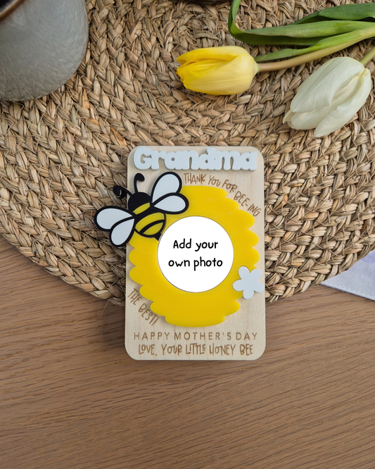 Personalised Mother’s Day Bee Photo Magnet - Wooden and Acrylic Mothering Sunday Gift