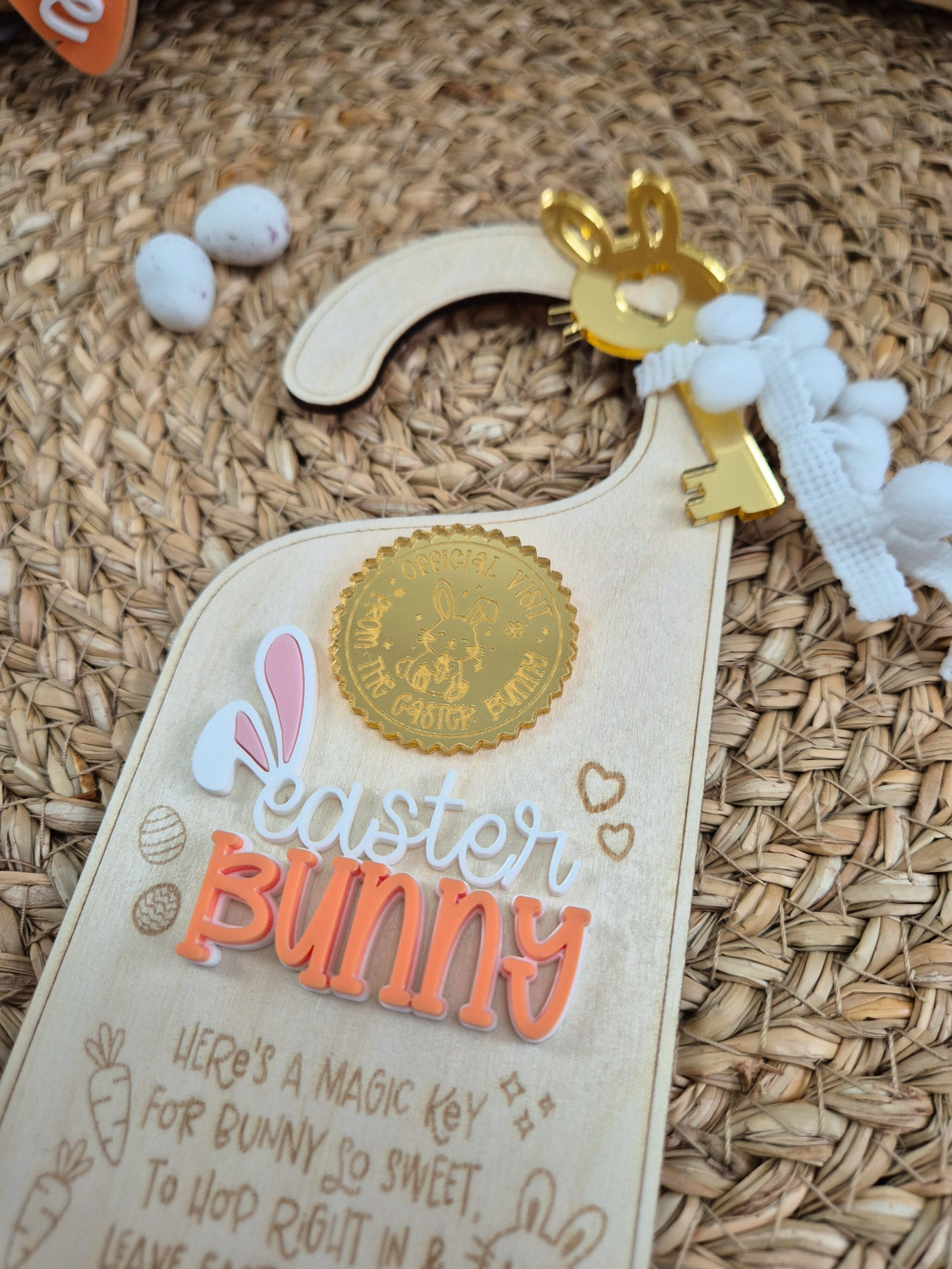 Personalised Easter Bunny Magic Key Door Hanger - Wooden and Acrylic Decoration