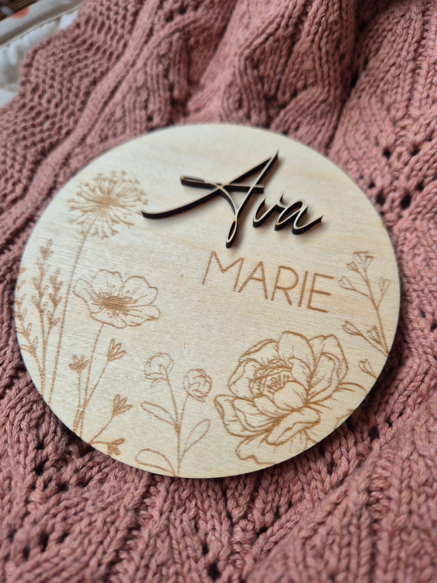 Personalised Floral Baby Birth Announcement Discs