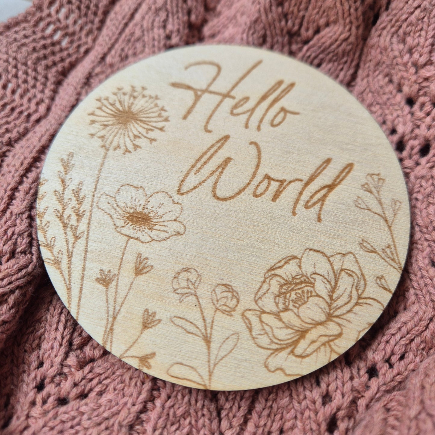 Hello World or She's Here Floral Birth Announcement Disc