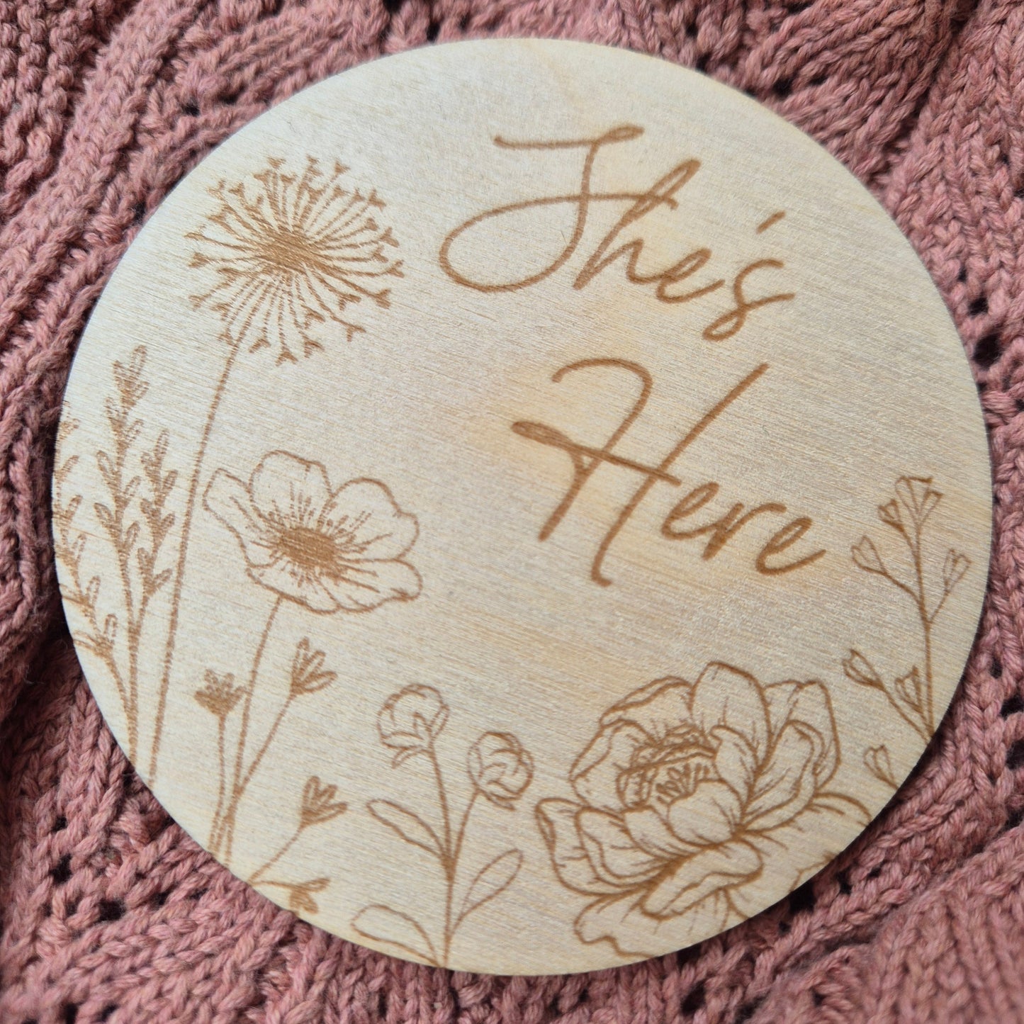 Hello World or She's Here Floral Birth Announcement Disc