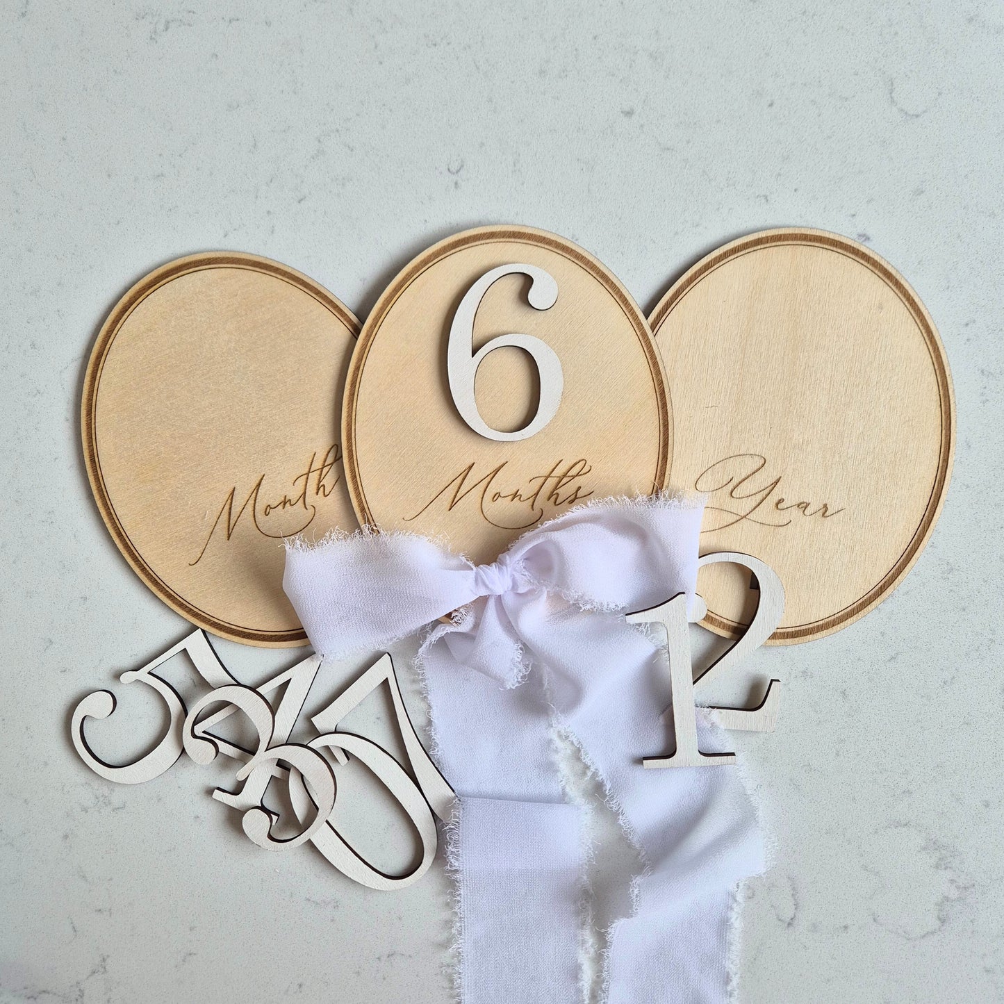 Vintage Oval Baby Milestone Discs - Set of 3 Interchangeable Wooden Monthly Photo Props
