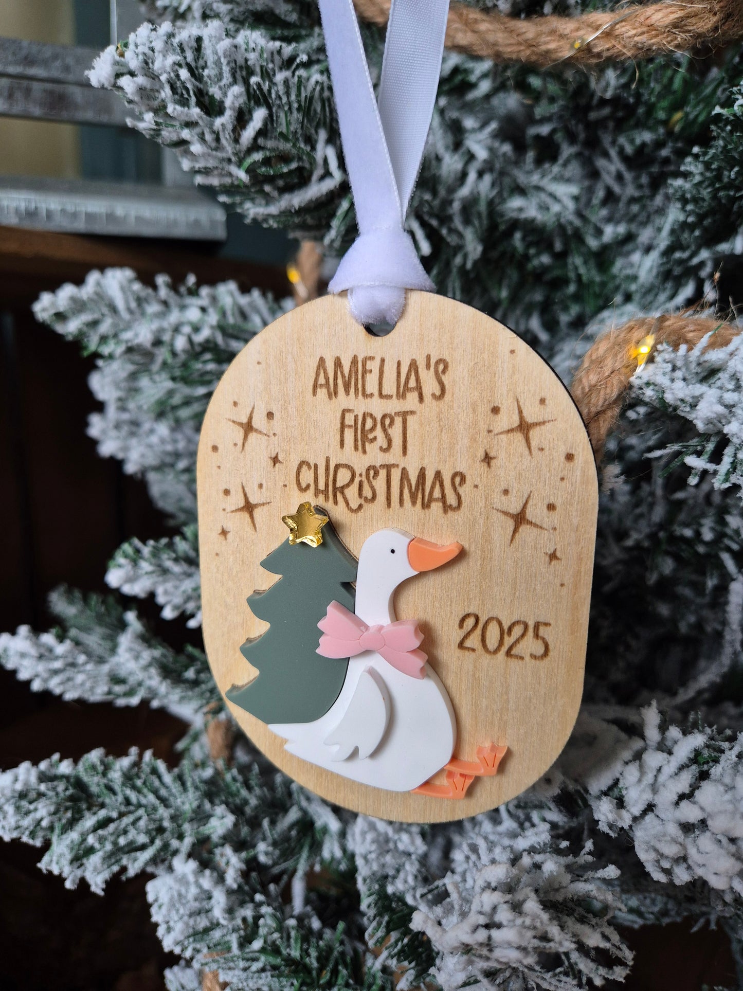 Baby's First Christmas Hanging Ornament - Personalised Silly Goose Tree Decoration