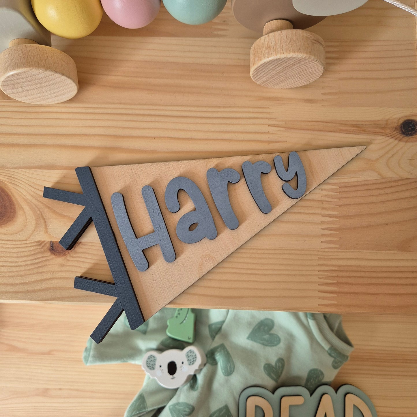 Personalised Wooden Pennant Flag - Custom Name Sign