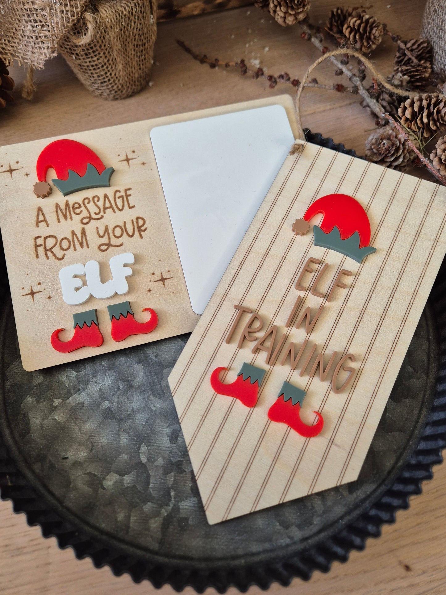 Elf in Training Acrylic and Wooden Hanging Sign