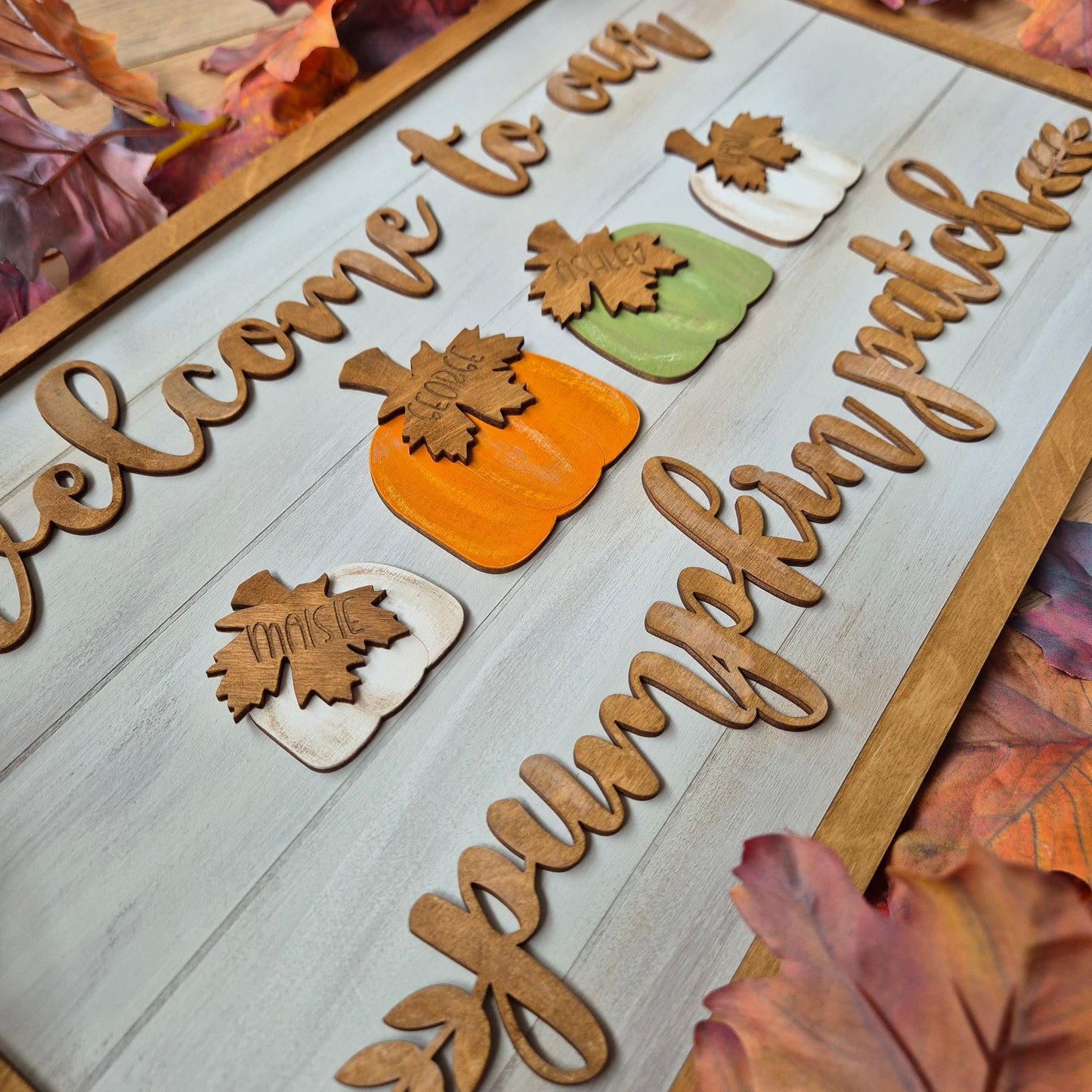 'Welcome to our Pumpkin Patch' Personalised Sign | Large Rustic Wooden Family Wall Art