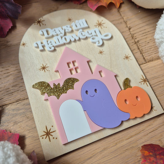 Halloween Pink Countdown Sign - Pastel Ghost Halloween Decor