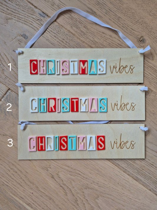 Christmas Vibes Retro Acrylic and Wooden Hanging Sign