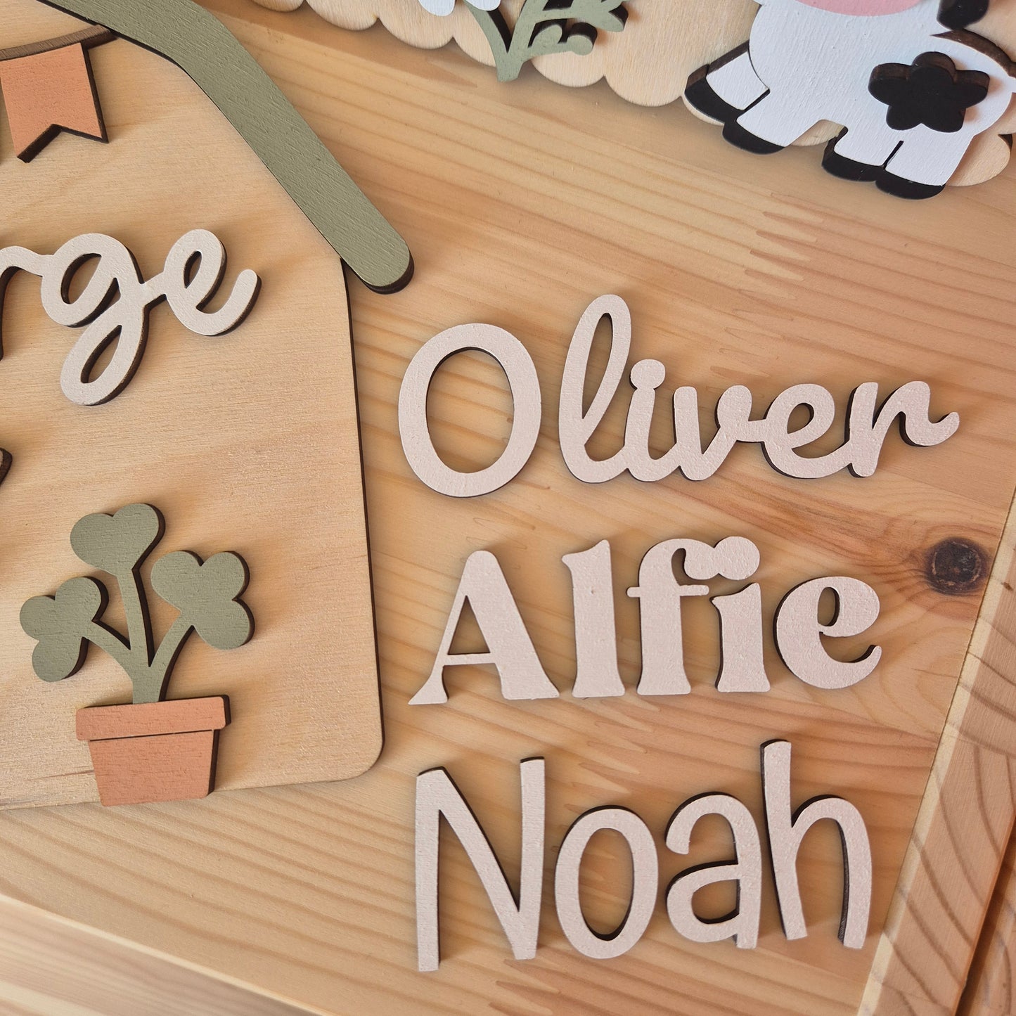Personalised Cow Barn Name Sign - Farm-themed Nursery and Playroom Shelf Sitter