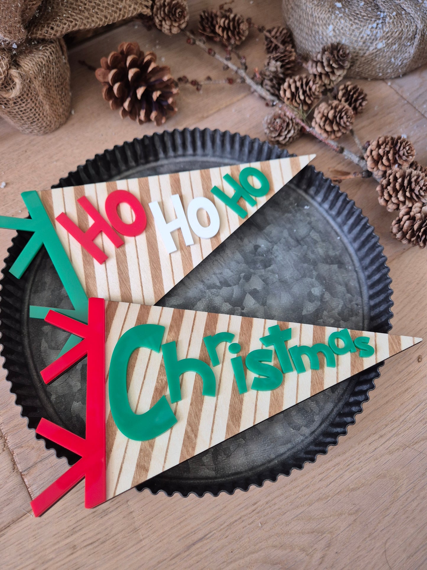 Ho Ho Ho Retro Acrylic and Wooden Pennant