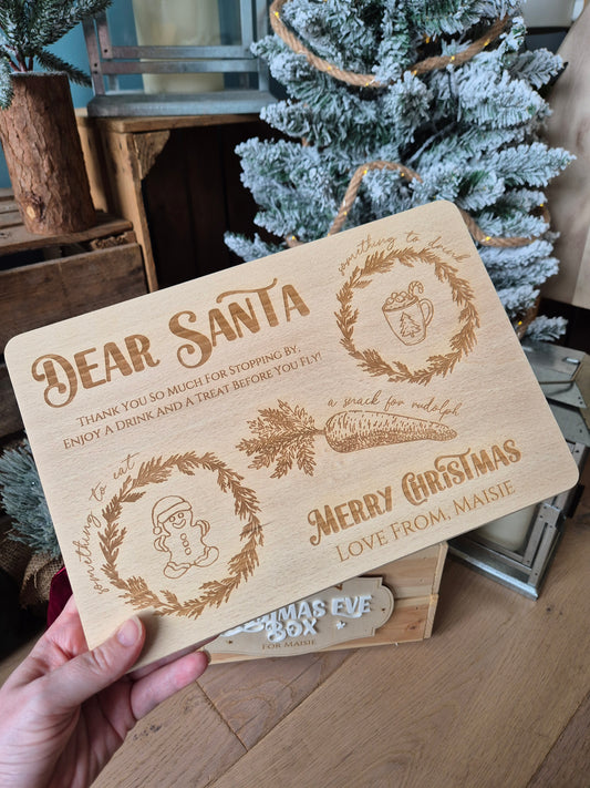 Christmas Traditions Santa Treats Wooden Board - Personalised Milk and Cookie Christmas Eve Plate