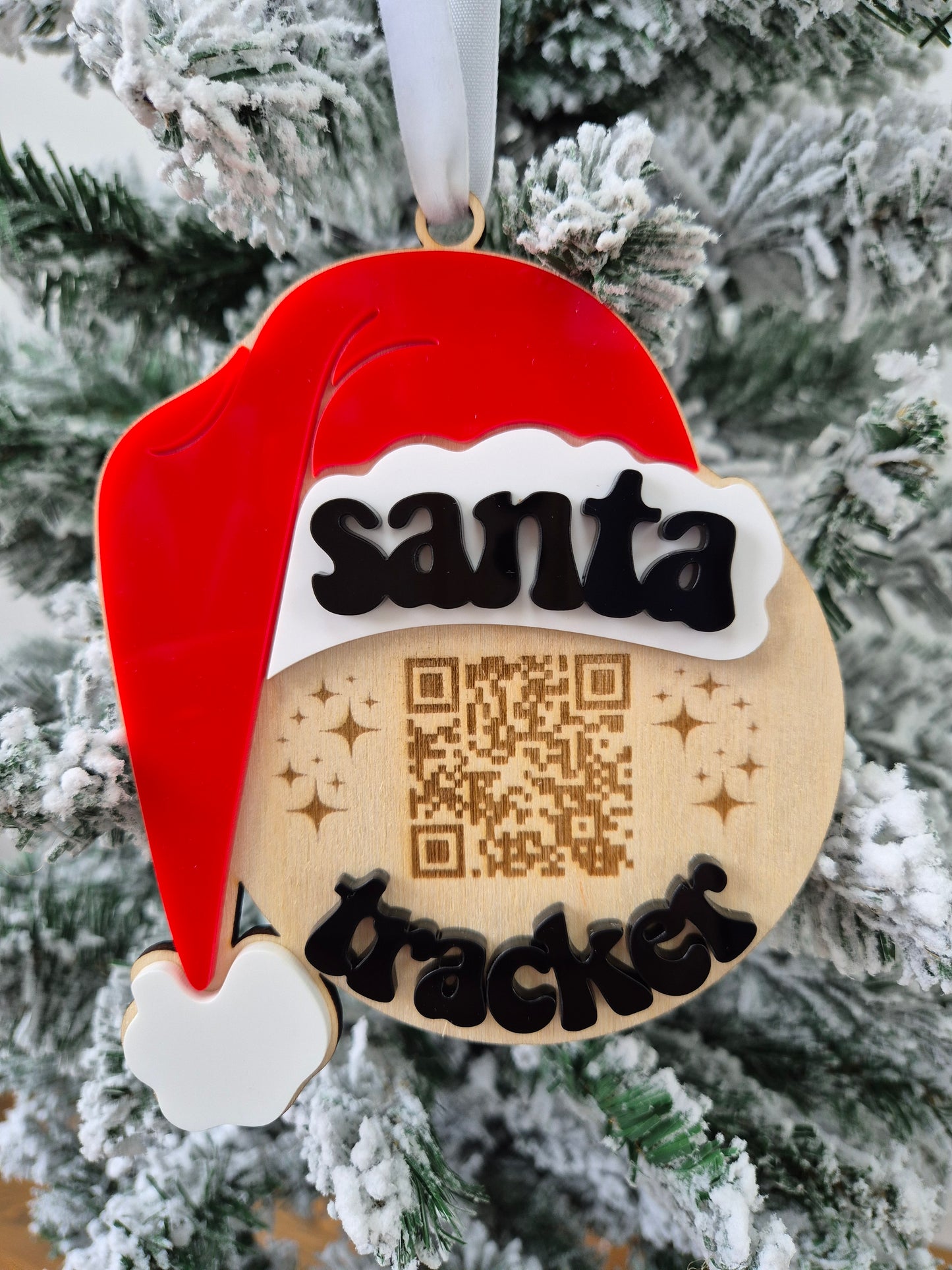 Santa Tracker Christmas Hanging Ornament - Wood and Acrylic Christmas Eve Decoration