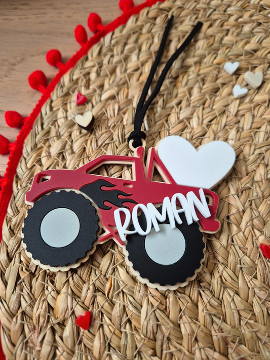 Personalised Valentine's Day Monster Truck Basket Name Tag