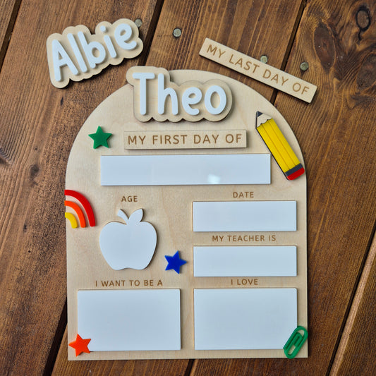 Personalised Back to School Board Pencil Theme Layout 2 - Reusable Wooden and Acrylic Sign