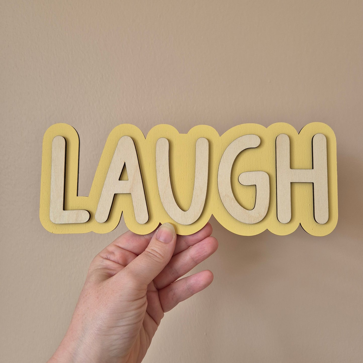Double Layer 'Laugh' Wall Sign - Hand-painted Wooden Phrase