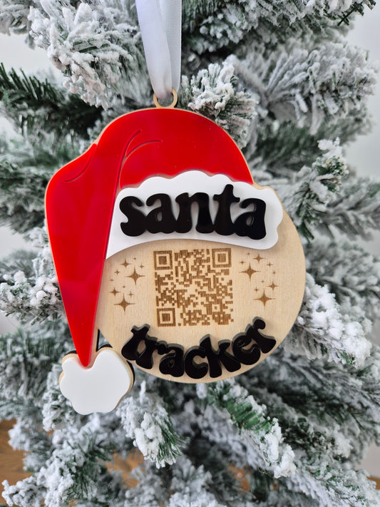 Santa Tracker Christmas Hanging Ornament - Wood and Acrylic Christmas Eve Decoration