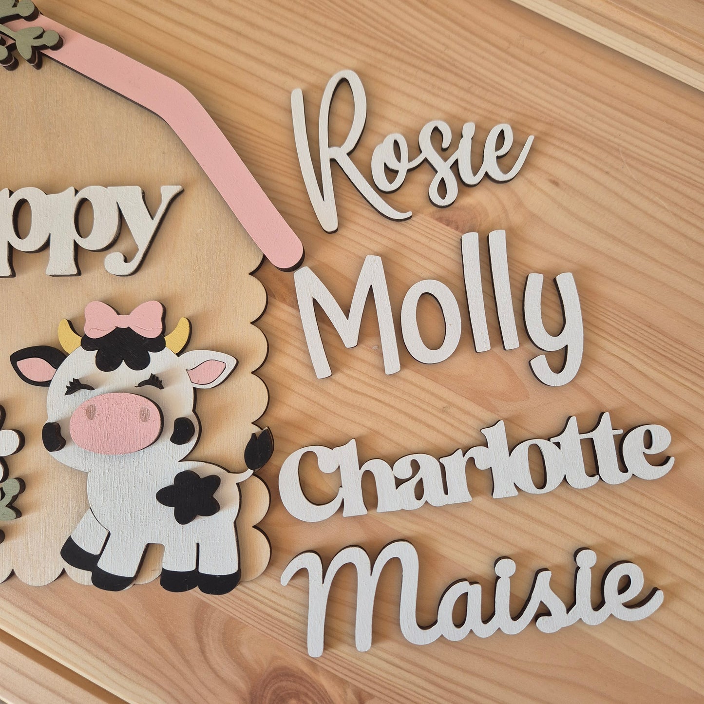 Personalised Cow Barn Name Sign - Farm-themed Nursery and Playroom Shelf Sitter