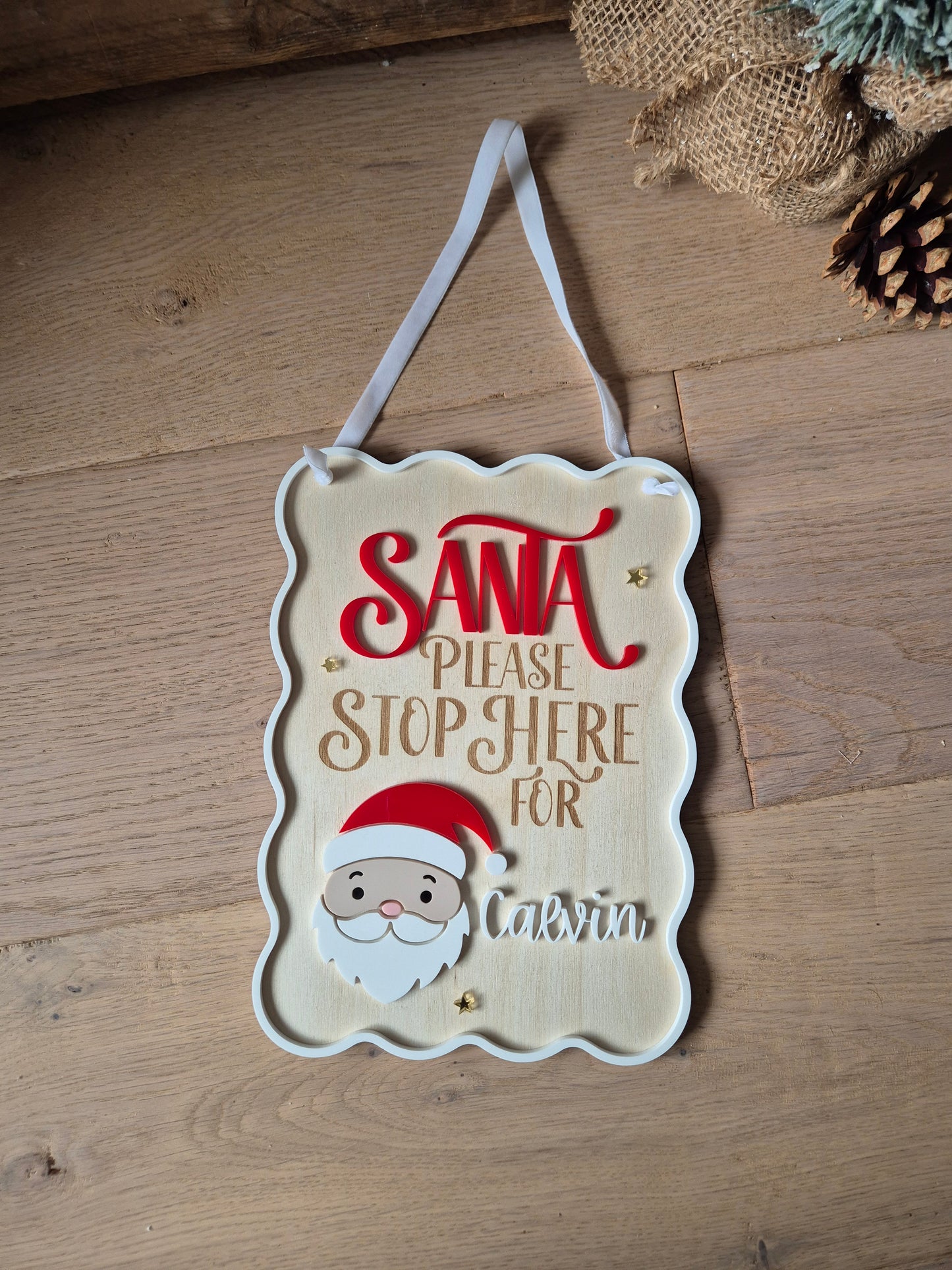 Christmas Traditions Santa Please Stop Here Sign - Personalised Retro Plaque