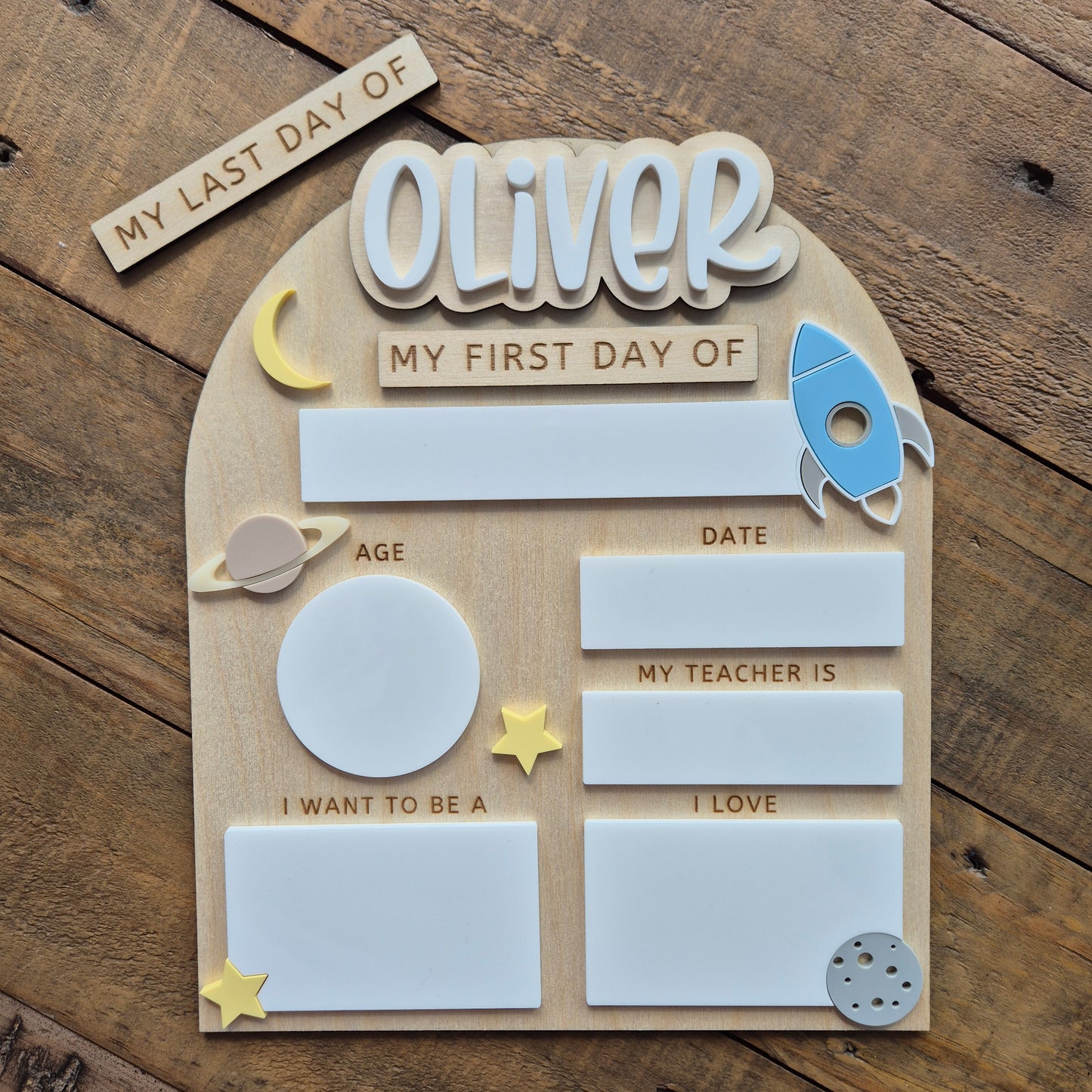 Personalised Space Back to School Board - Reusable Wooden and Acrylic Sign