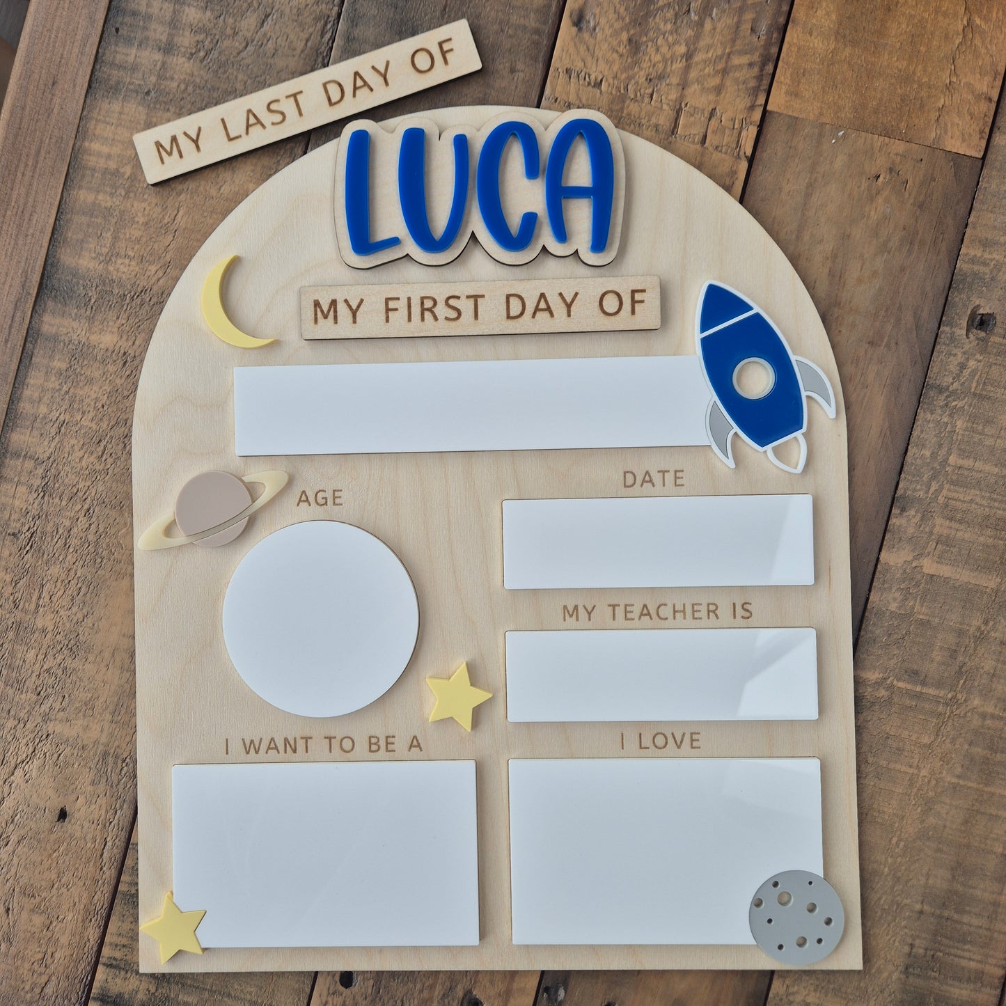 Personalised Space Back to School Board - Reusable Wooden and Acrylic Sign