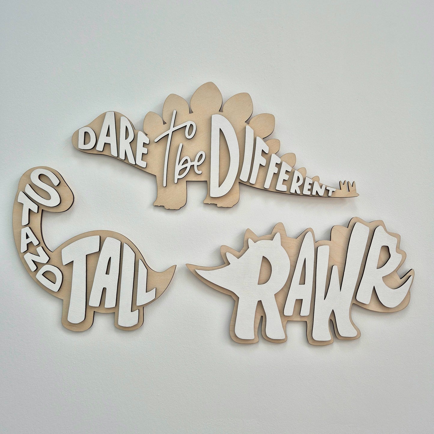 DinoRAWR Wall Signs – Set of 3, Inspirational Dinosaur Wooden Room Decor