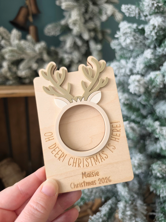 Personalised Reindeer Photo Frame and Magnet - Wooden and Acrylic Christmas Gift