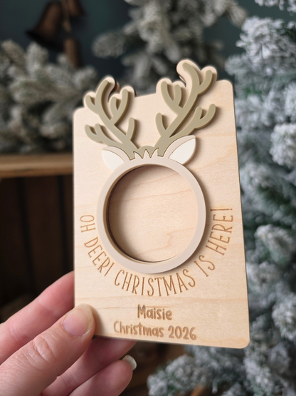 Personalised Reindeer Photo Frame and Magnet - Wooden and Acrylic Christmas Gift
