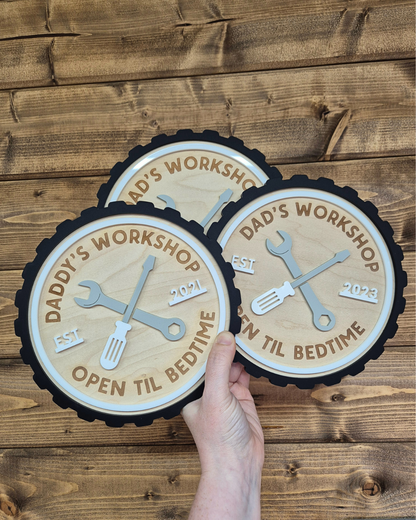 Custom Workshop and Garage Sign - Personalised Wooden and Acrylic Father's Day Gift