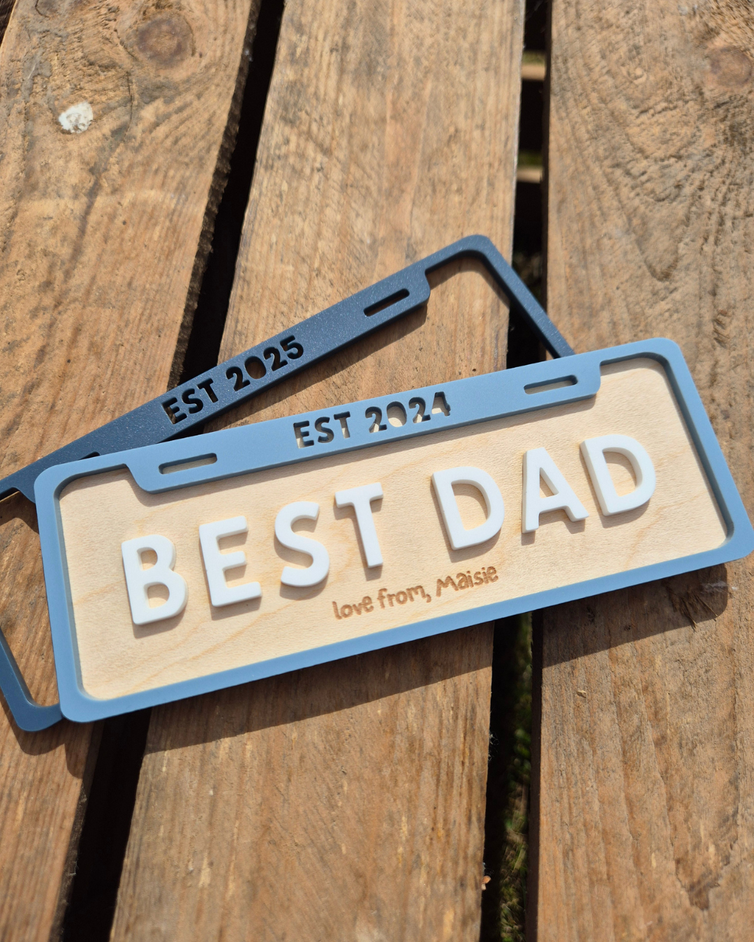 Best Dad License Plate Magnet - Personalised Wooden and Acrylic Father's Day Gift