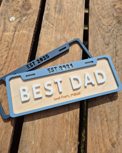 Best Dad License Plate Magnet - Personalised Wooden and Acrylic Father's Day Gift