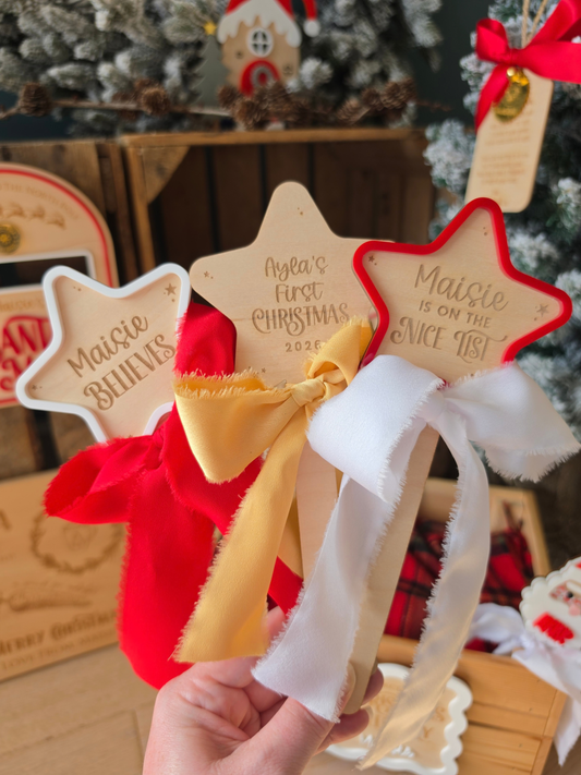 Christmas Star Wands with Custom Text - Wooden and Acrylic Photo Prop
