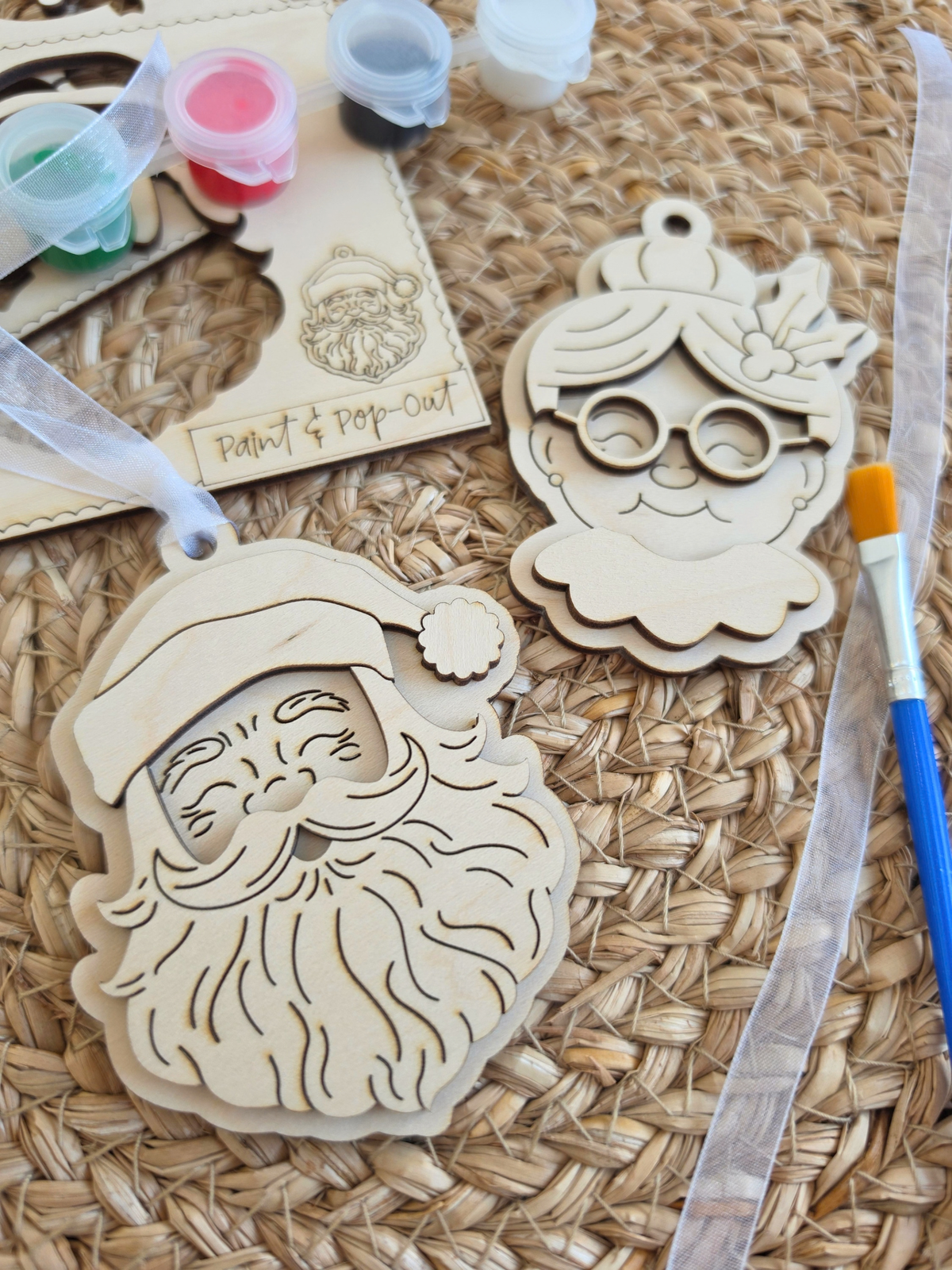 Santa and Mrs Claus Paint and Pop Out Kits - 3D DIY Tree Decorations