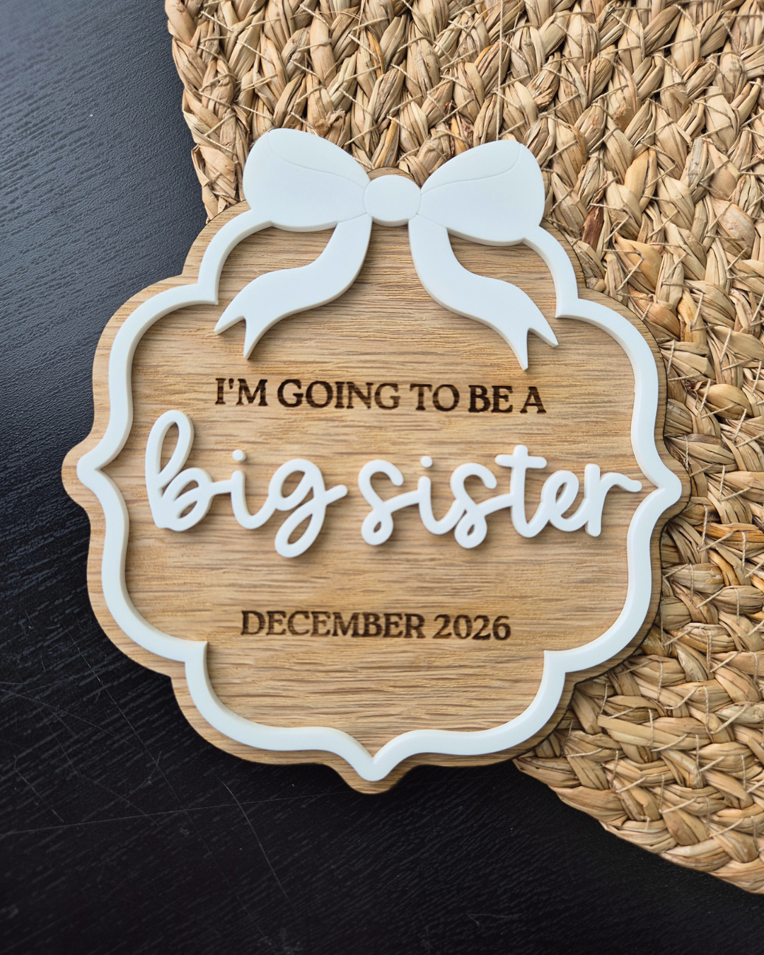 Big Sister & Big Brother Pregnancy Announcement - Oak and Acrylic Baby Plaque