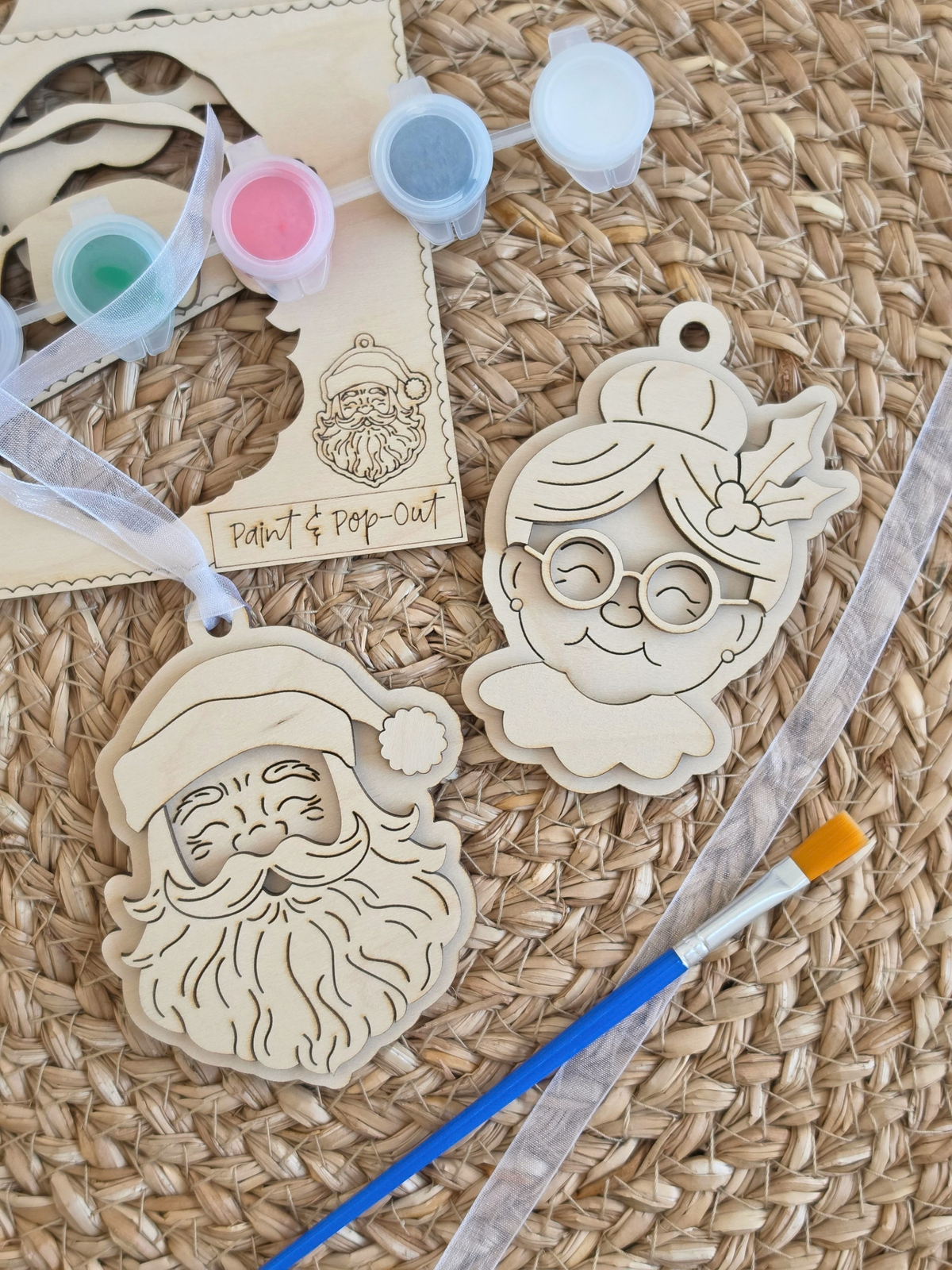 Santa and Mrs Claus Paint and Pop Out Kits - 3D DIY Tree Decorations