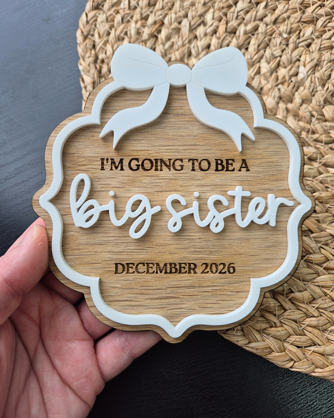 Big Sister & Big Brother Pregnancy Announcement - Oak and Acrylic Baby Plaque