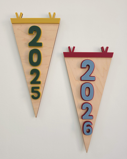 Birth Year Vertical Camp Pennant Flag - Large Wooden and Acrylic Sign