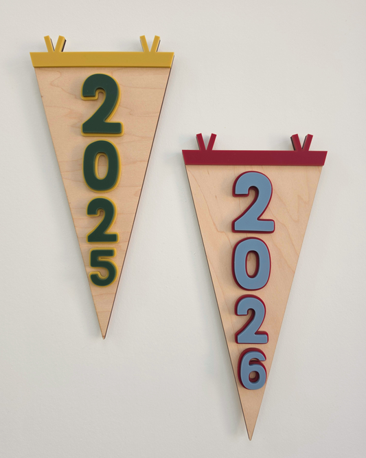 Birth Year Vertical Camp Pennant Flag - Large Wooden and Acrylic Sign