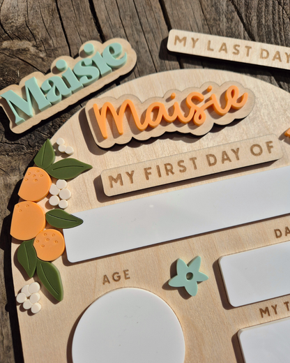Personalised Orange Blossom Back to School Board - Reusable Wooden and Acrylic Sign