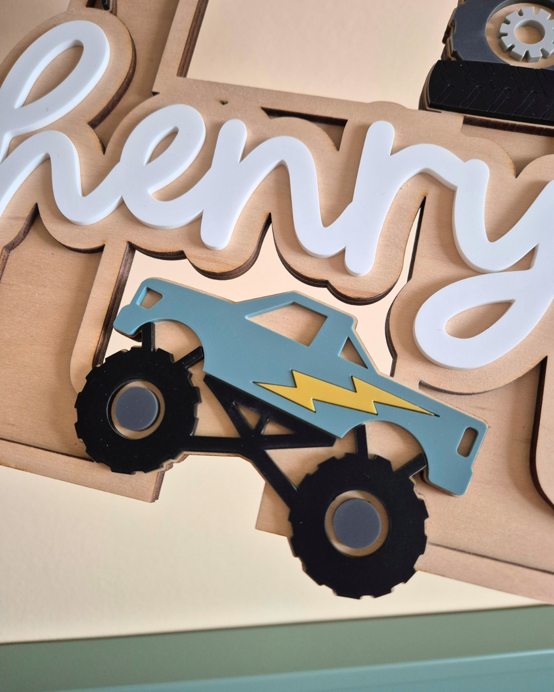 Monster Truck Monogram - Personalised Wooden and Acrylic Name Sign
