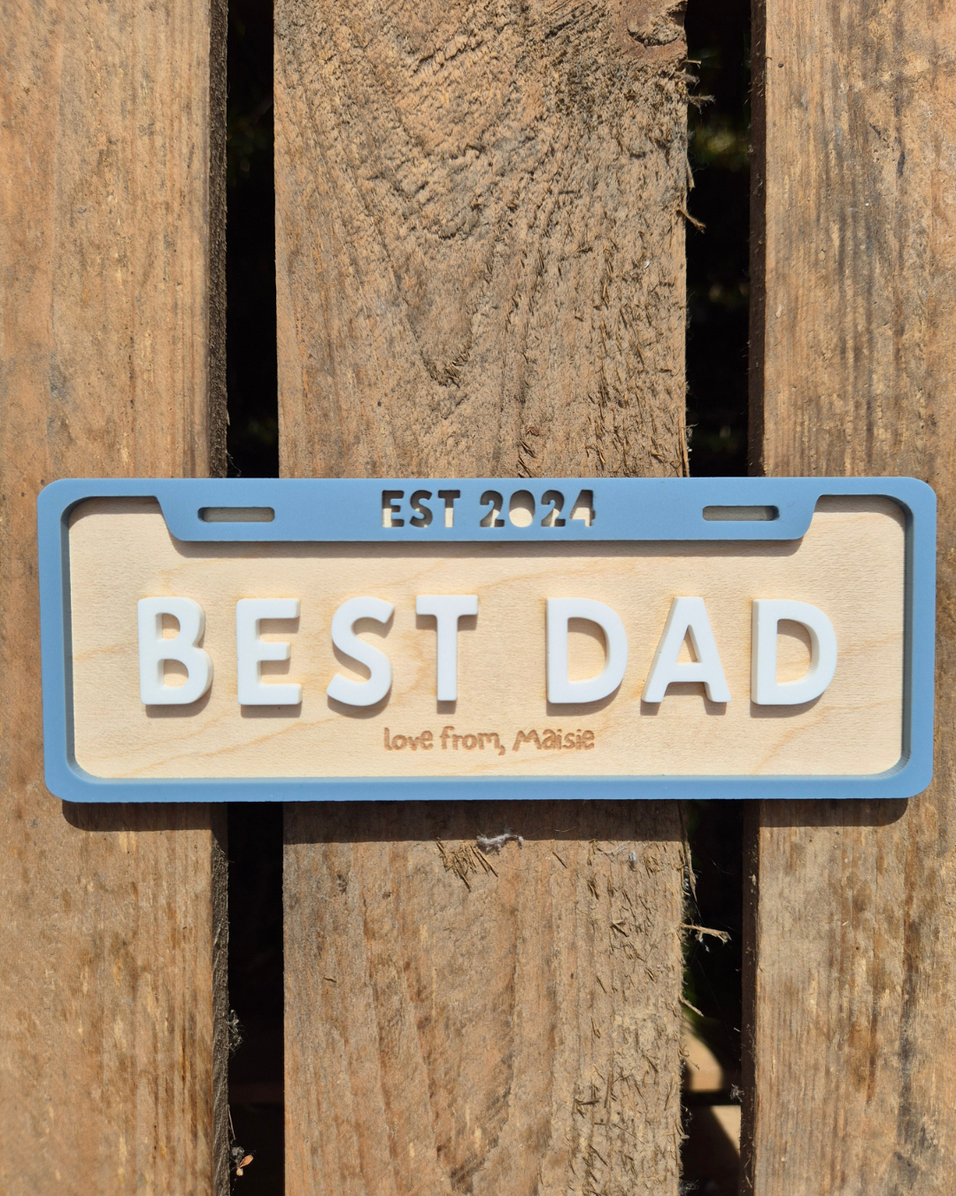 Best Dad License Plate Magnet - Personalised Wooden and Acrylic Father's Day Gift