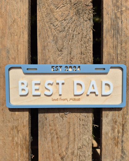 Best Dad License Plate Magnet - Personalised Wooden and Acrylic Father's Day Gift